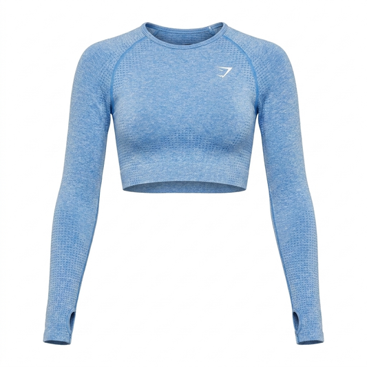 GYMSHARK Vital Seamless Long Sleeve Crop Top Blue
