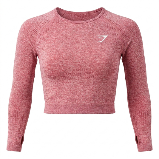 GYMSHARK Vital Seamless Long Sleeve Crop Top Pink Marl
