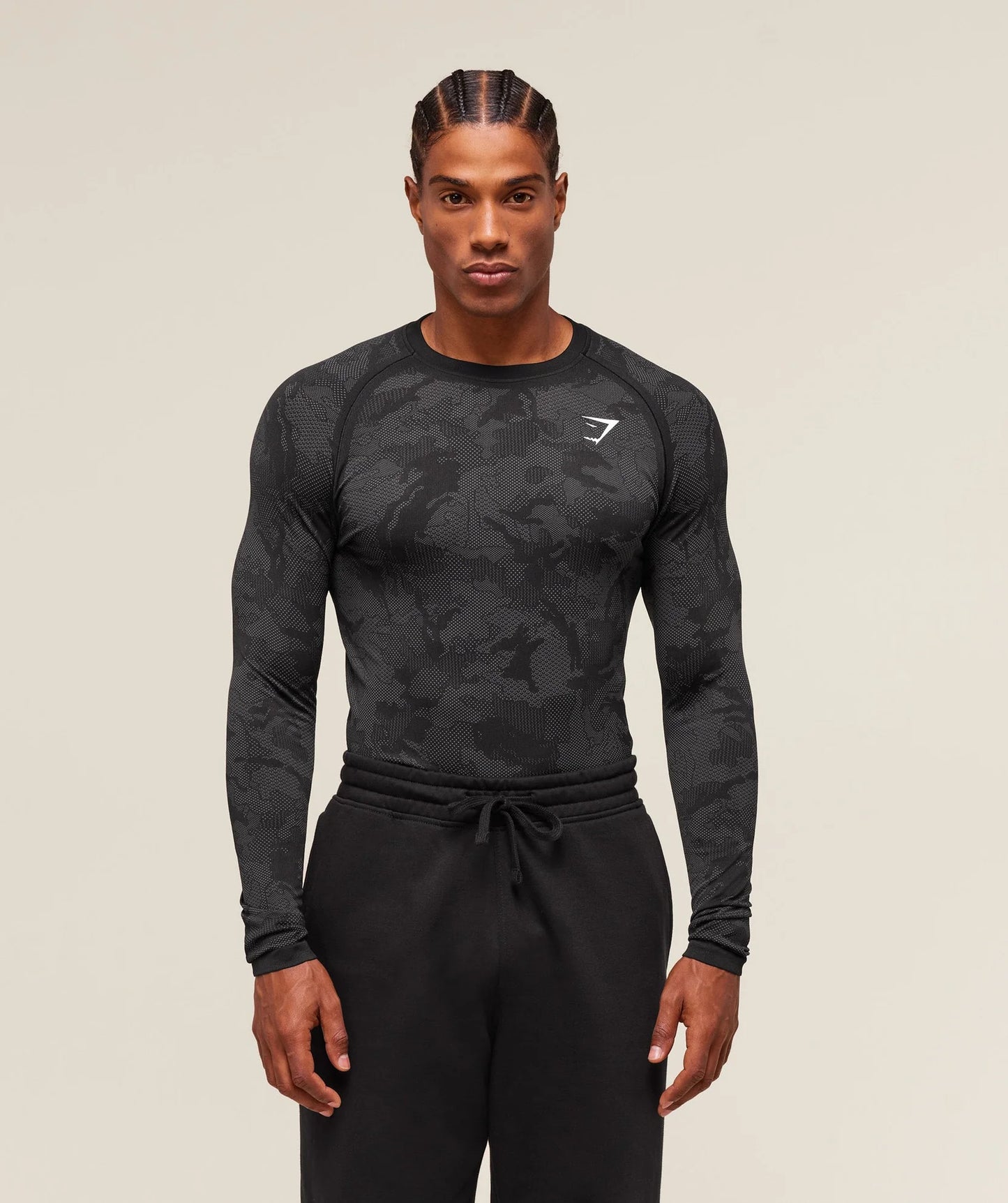 GYMSHARK Geo Seamless Long Sleeve T-Shirt Black Charcoal Grey — Gymshark | Authentic India