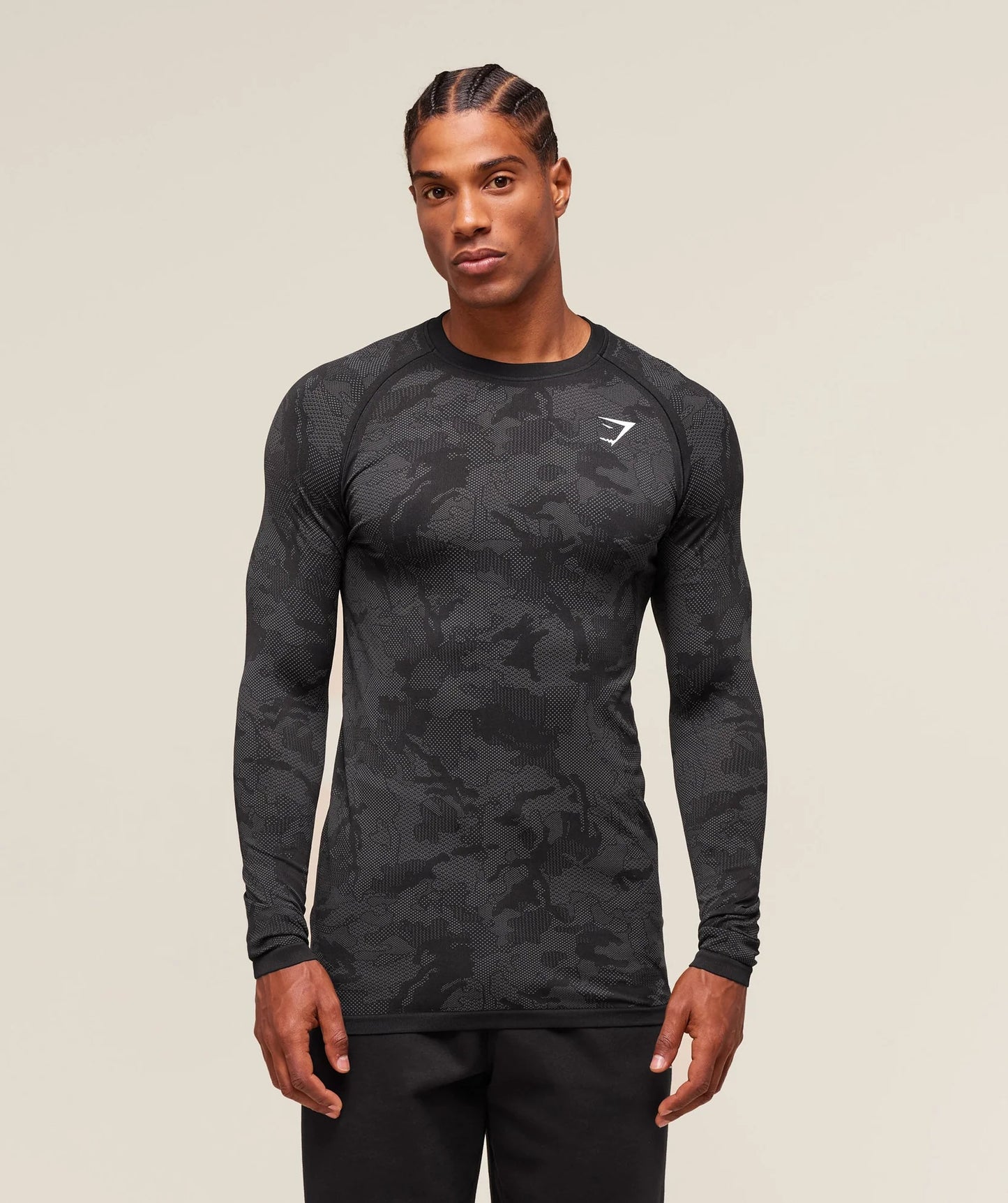 GYMSHARK Geo Seamless Long Sleeve T-Shirt Black Charcoal Grey — Gymshark | Authentic India