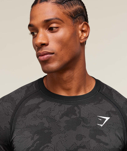 GYMSHARK Geo Seamless Long Sleeve T-Shirt Black Charcoal Grey — Gymshark | Authentic India