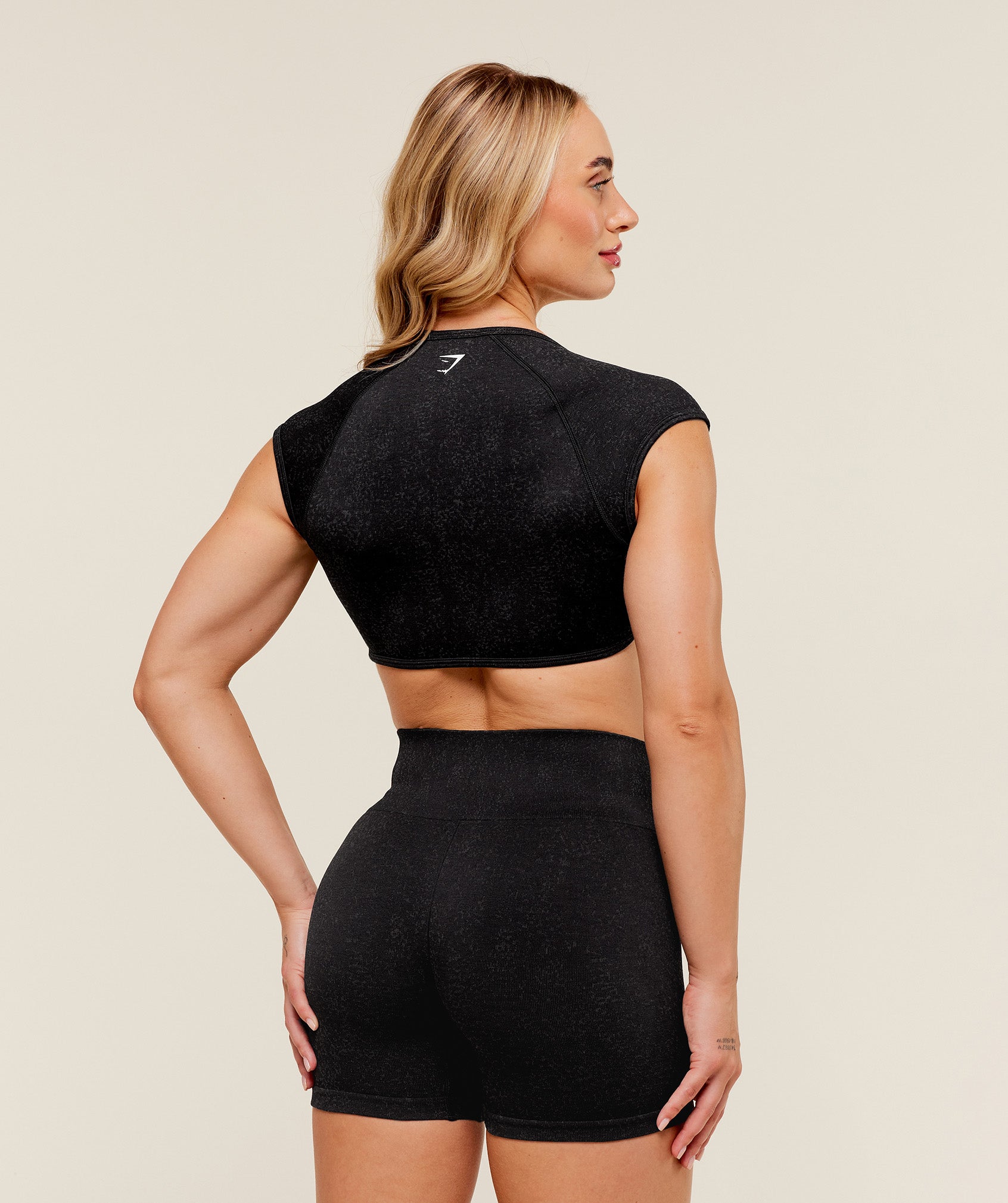 Women's Gymshark Adapt Fleck X Whitney Short Sleeve Crop Top Black — Gymshark | Authentic India