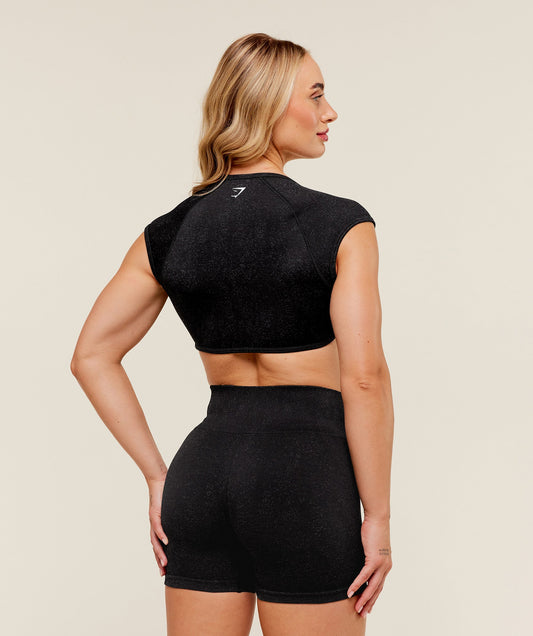 Women's Gymshark Adapt Fleck X Whitney Short Sleeve Crop Top Black — Gymshark | Authentic India