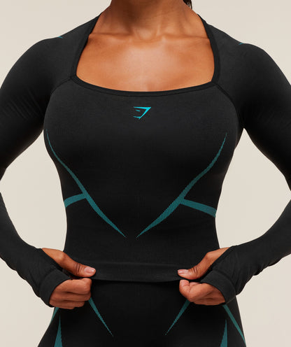 Women's Gymshark Apex Lift Seamless Long Sleeve Crop Top Black — Gymshark | Authentic India