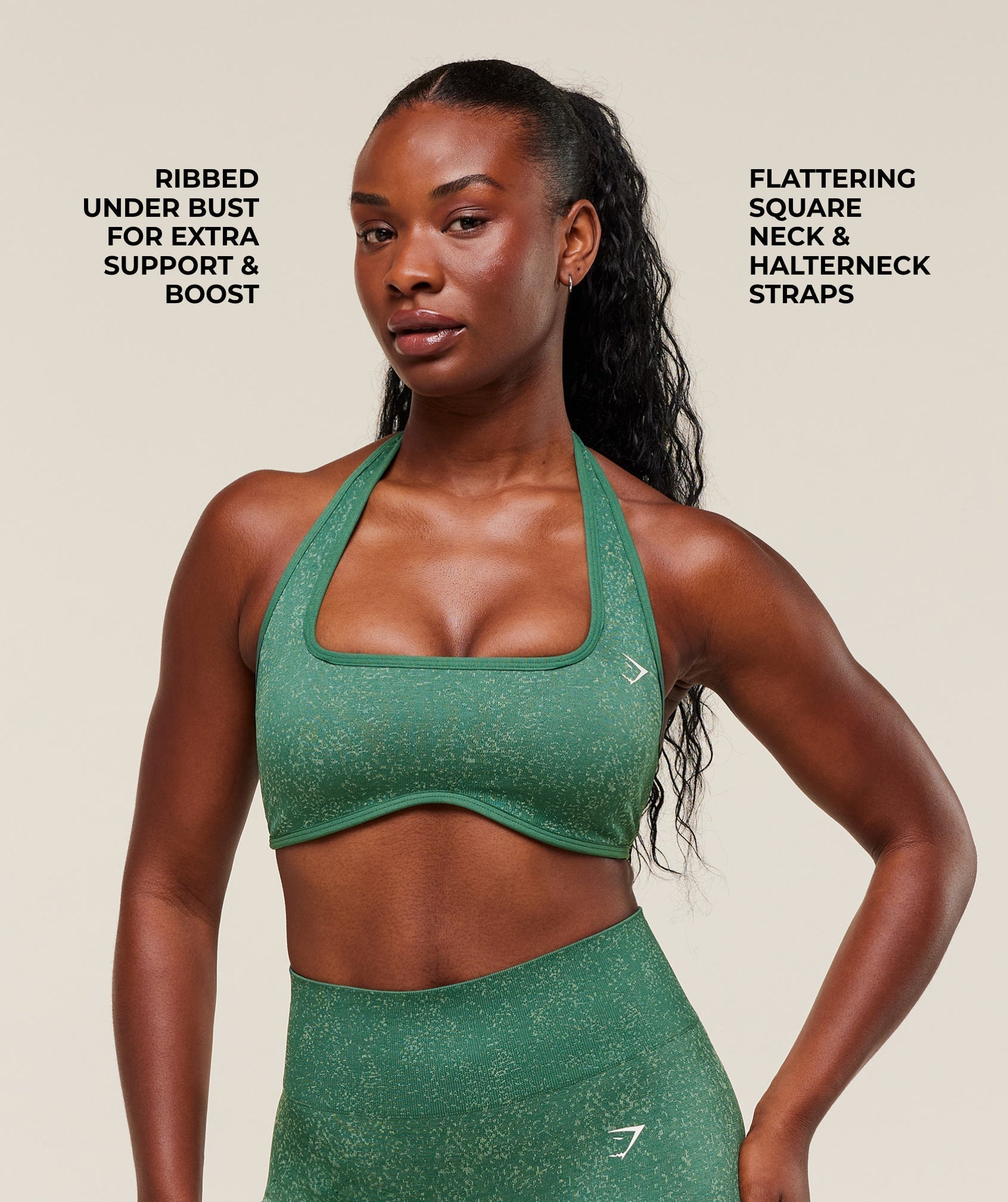 Women's Gymshark Adapt Fleck X Whitney Halterneck Sports Bra Lift Green — Gymshark | Authentic India