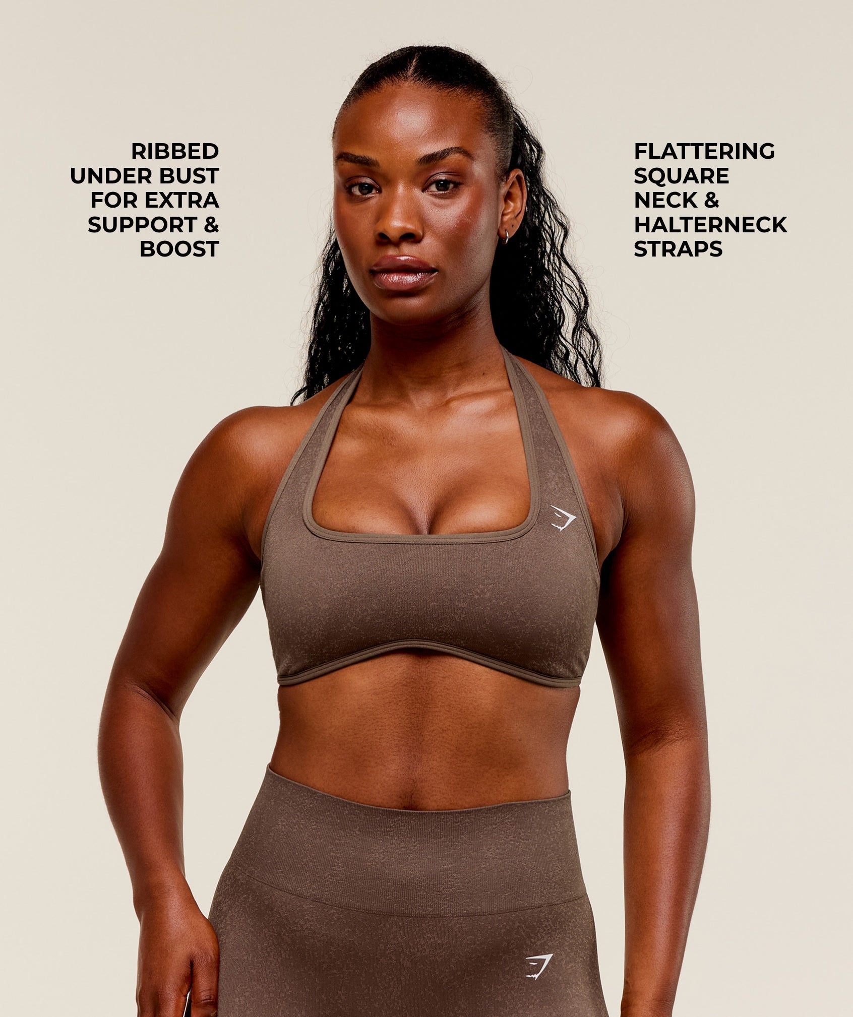 Women's Gymshark Adapt Fleck X Whitney Halterneck Sports Bra Soft Brown — Gymshark | Authentic India