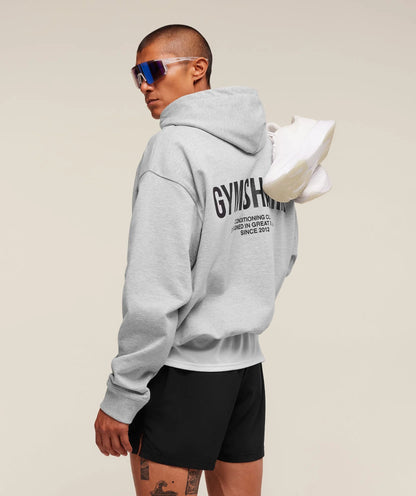 GYMSHARK Conditioning Club Hoodie Light Grey Core Marl — Gymshark | Authentic India