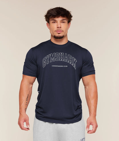 GYMSHARK Collegiate Tech T-Shirt Heavy Blue