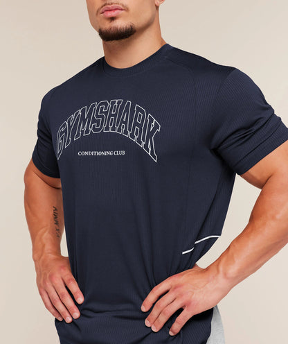 GYMSHARK Collegiate Tech T-Shirt Heavy Blue
