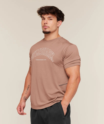 GYMSHARK Collegiate Tech T-Shirt Taupe Brown