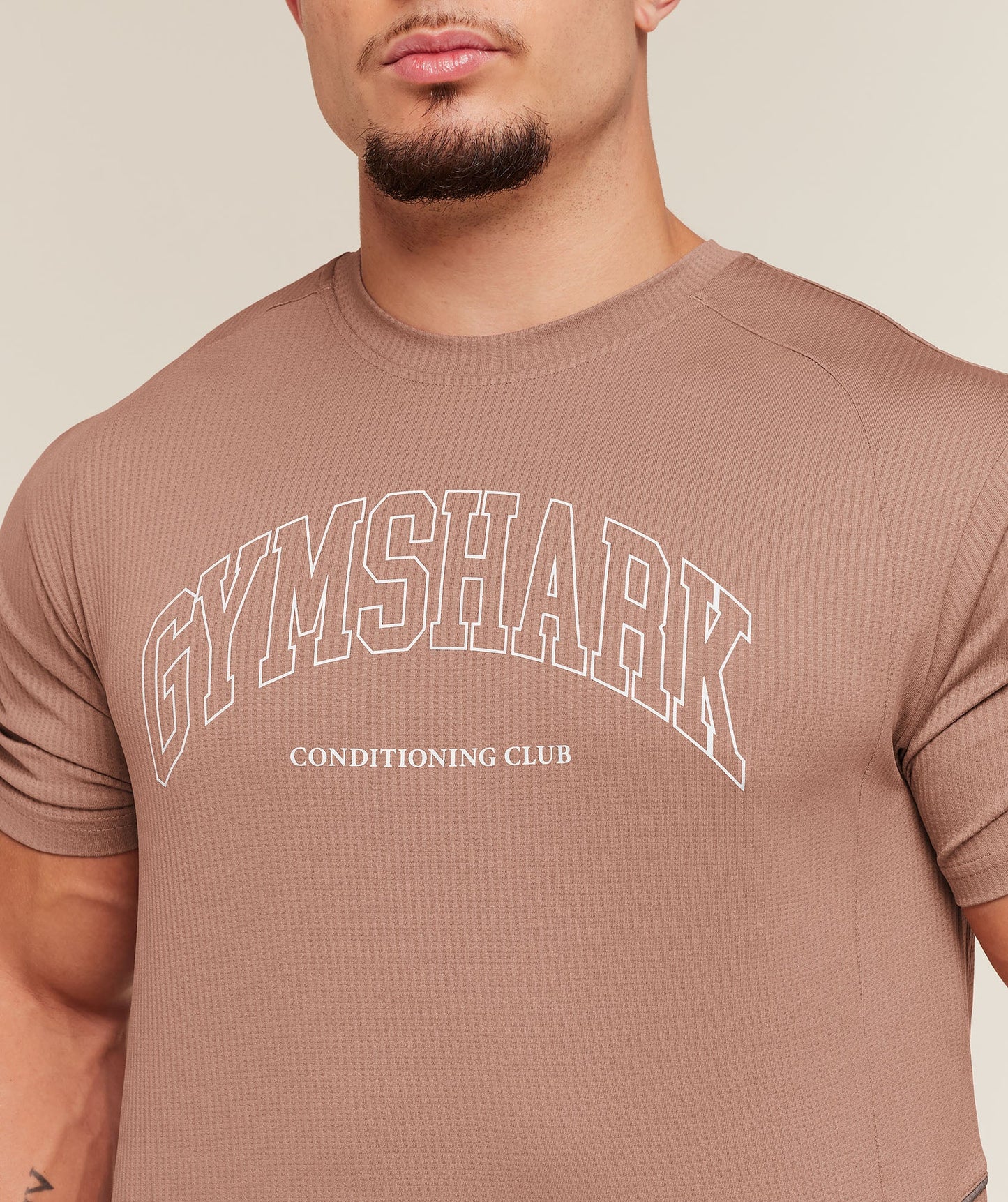 GYMSHARK Collegiate Tech T-Shirt Taupe Brown