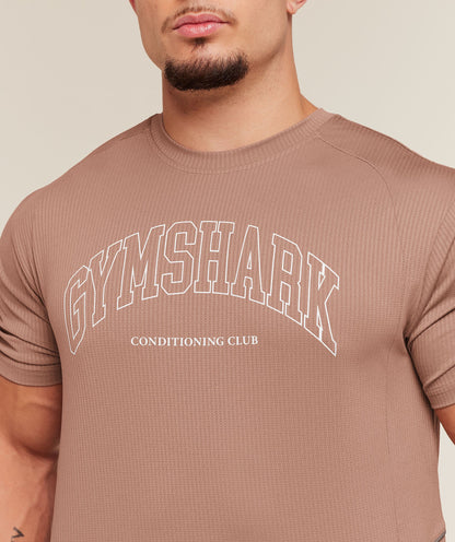 GYMSHARK Collegiate Tech T-Shirt Taupe Brown