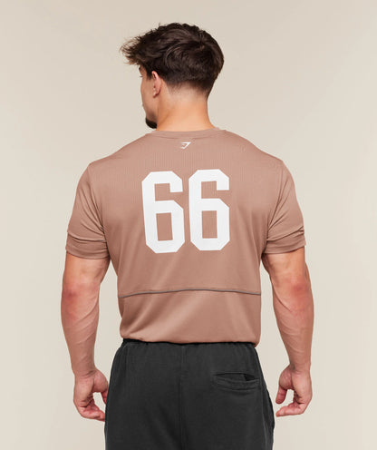 GYMSHARK Collegiate Tech T-Shirt Taupe Brown