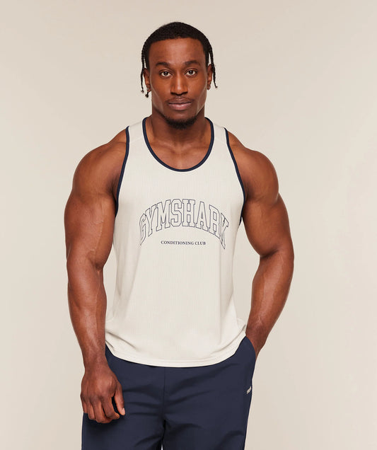 GYMSHARK Collegiate Tech Tank Soft White