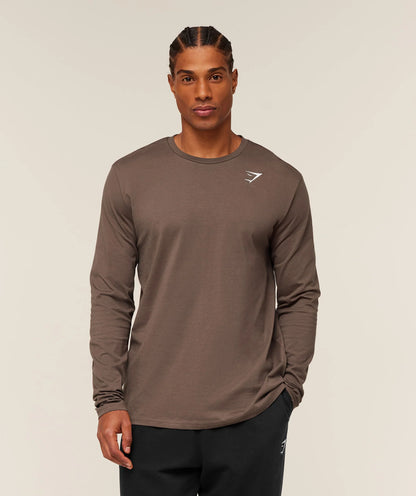 GYMSHARK Crest Long Sleeve T-Shirt Soft Brown