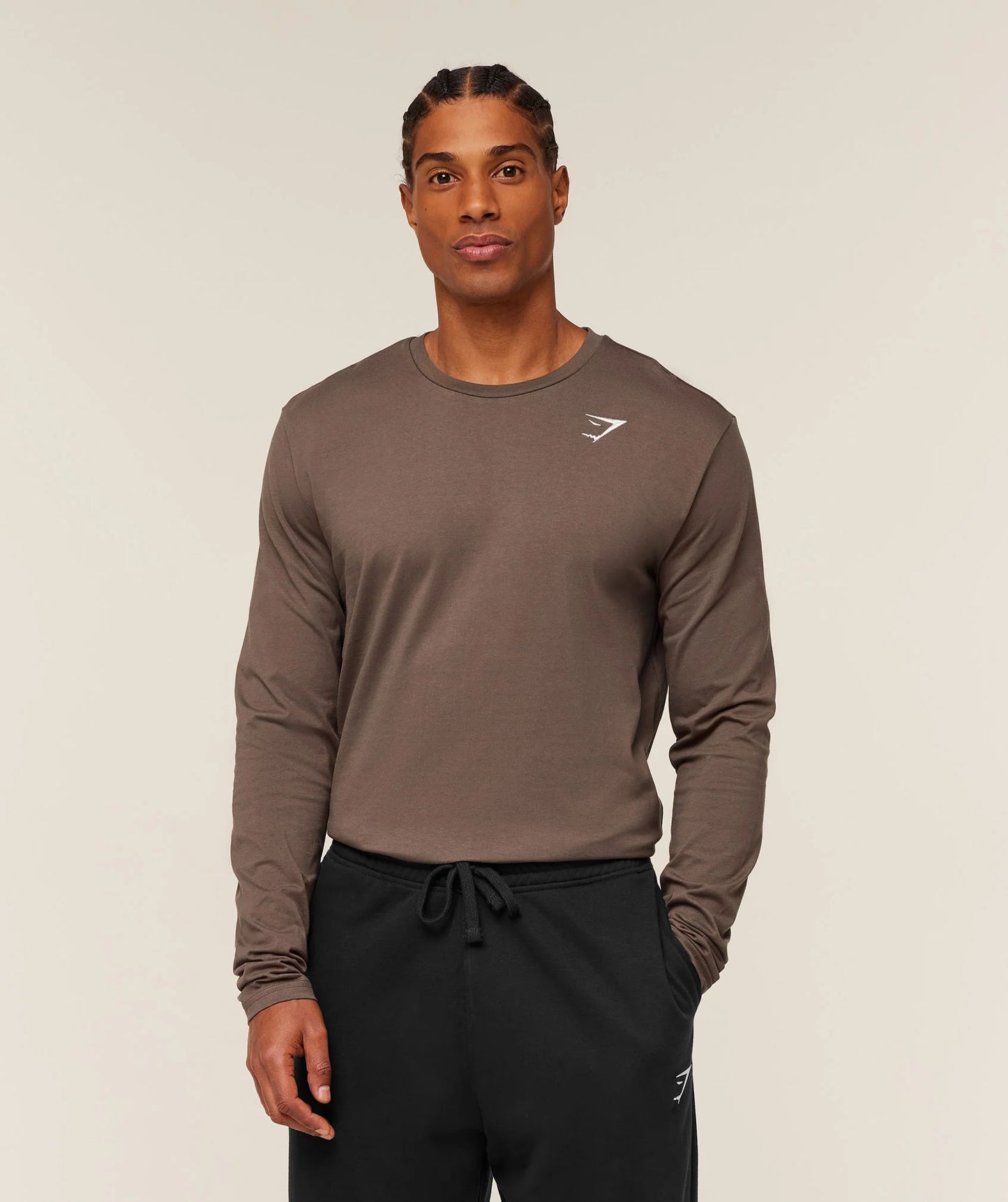 GYMSHARK Crest Long Sleeve T-Shirt Soft Brown