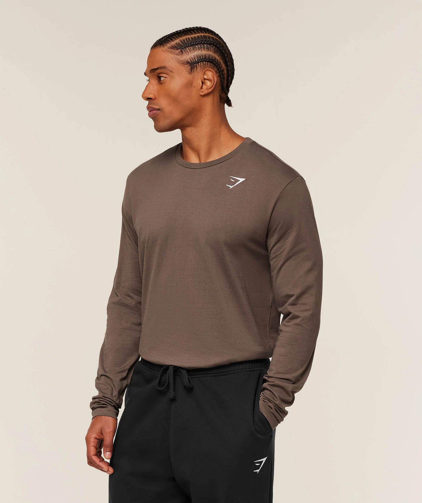 GYMSHARK Crest Long Sleeve T-Shirt Soft Brown