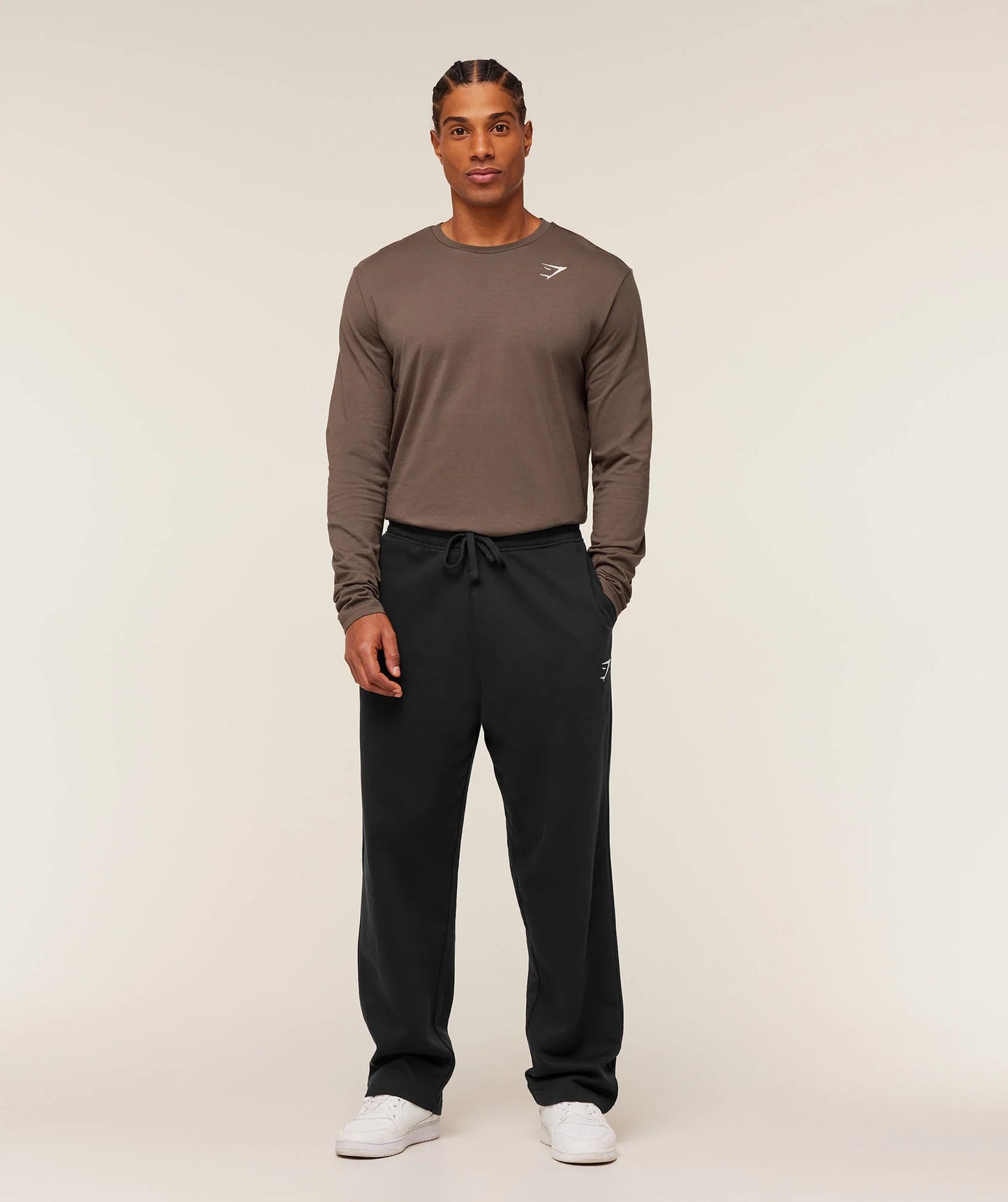 GYMSHARK Crest Long Sleeve T-Shirt Soft Brown