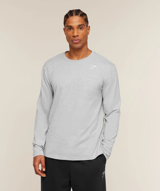 GYMSHARK Crest Long Sleeve T-Shirt Light Grey Marl