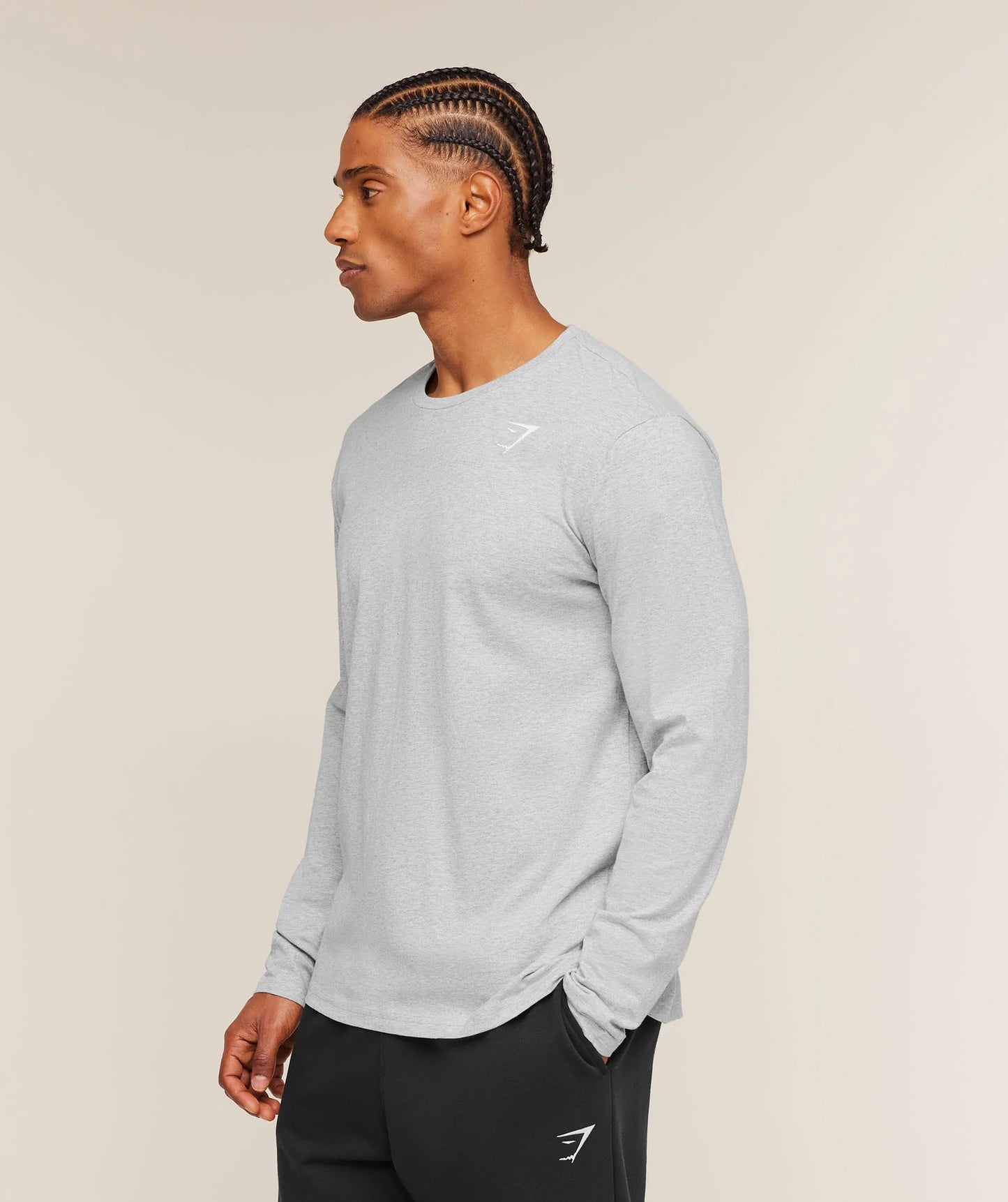 GYMSHARK Crest Long Sleeve T-Shirt Light Grey Marl