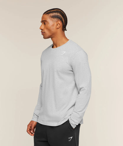 GYMSHARK Crest Long Sleeve T-Shirt Light Grey Marl
