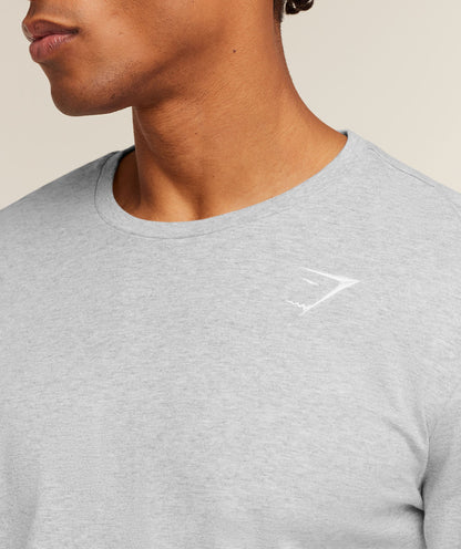 GYMSHARK Crest Long Sleeve T-Shirt Light Grey Marl