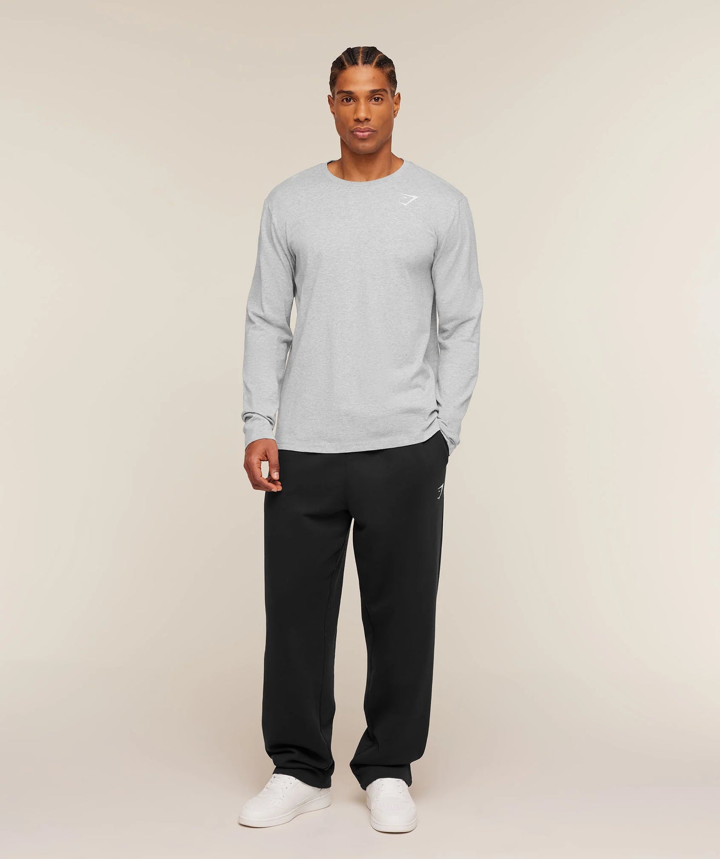 GYMSHARK Crest Long Sleeve T-Shirt Light Grey Marl