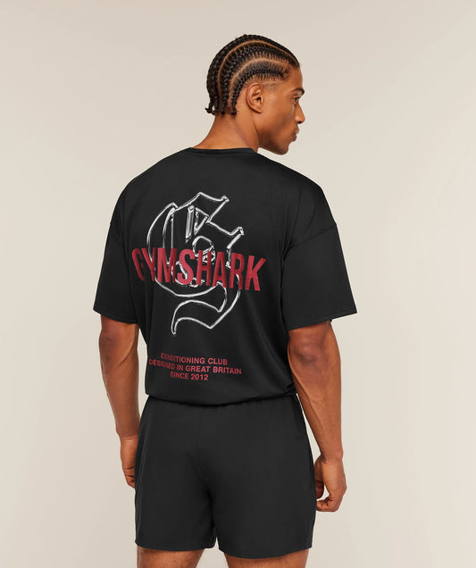 GYMSHARK Chrome Graphic T-Shirt Black