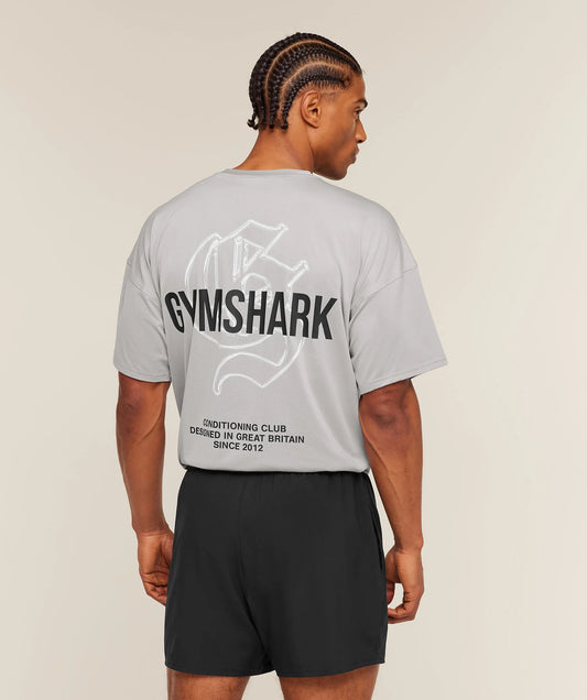 GYMSHARK Chrome Graphic T-Shirt Stratus Grey