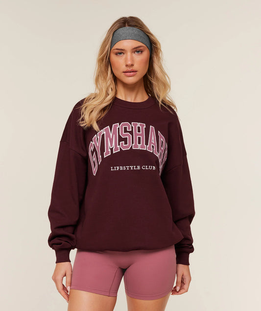 GYMSHARK Collegiate Graphic Crew Neck Pullover Brown — Gymshark | Authentic India