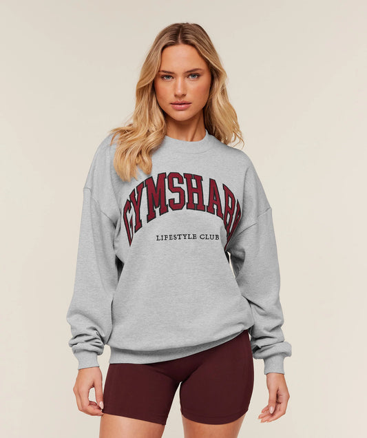 GYMSHARK Collegiate Graphic Crew Neck Pullover Grey — Gymshark | Authentic India