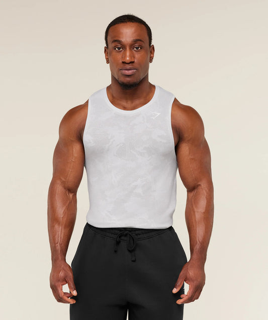 GYMSHARK Geo Seamless Tank White/Light Grey — GYMSHARK S | Authentic India