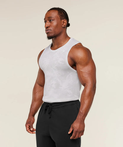 GYMSHARK Geo Seamless Tank White/Light Grey — GYMSHARK S | Authentic India