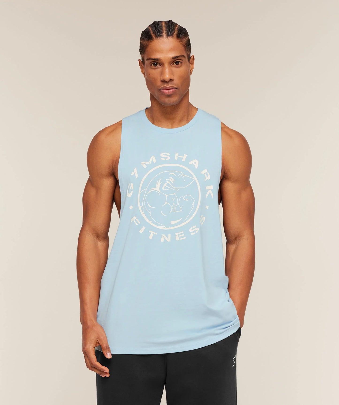 GYMSHARK Legacy Drop Arm Tank Chilled Blue