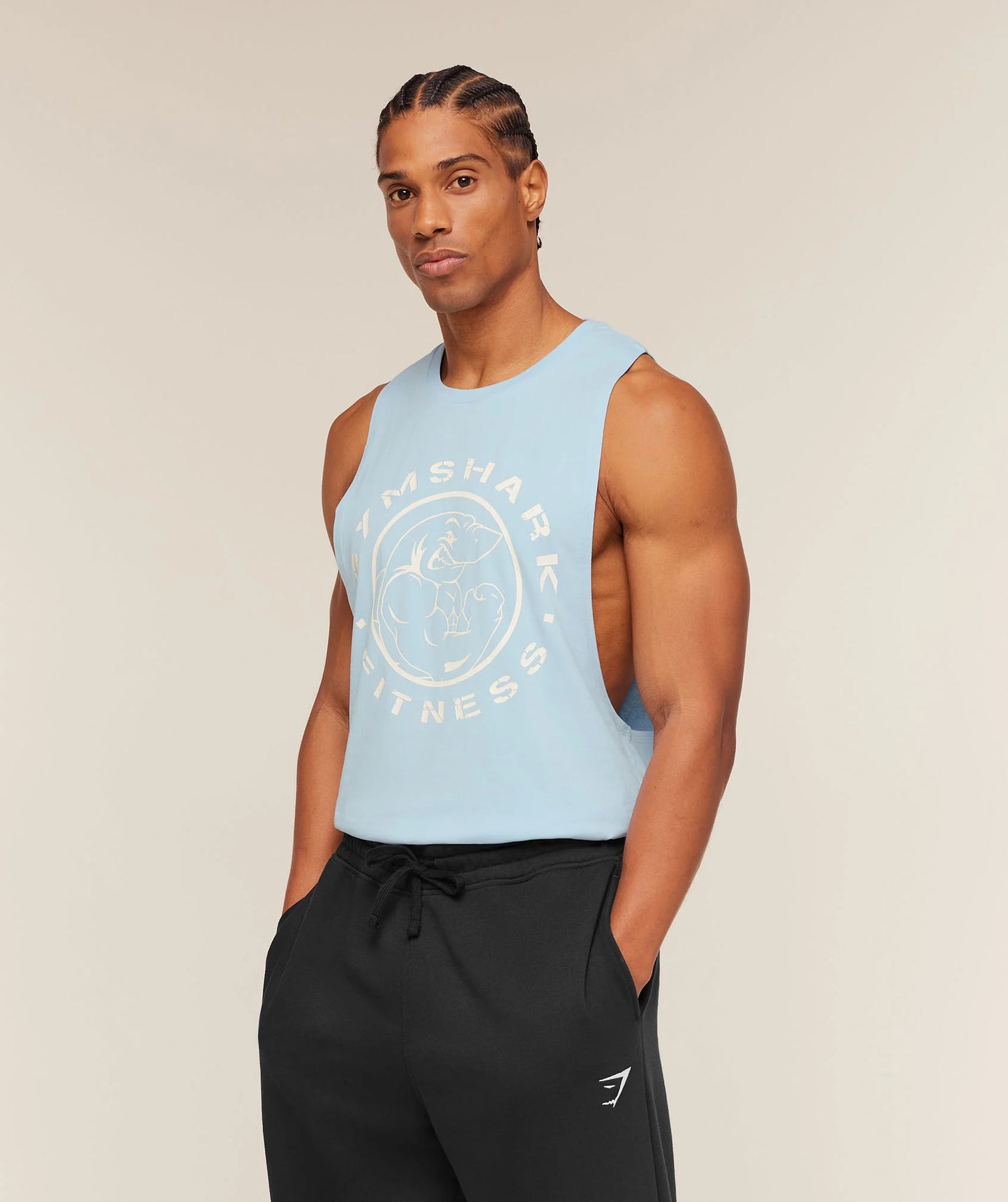 GYMSHARK Legacy Drop Arm Tank Chilled Blue