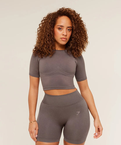 GYMSHARK Lift Seamless Short Sleeve Top T-Shirt Brown — Gymshark | Authentic India