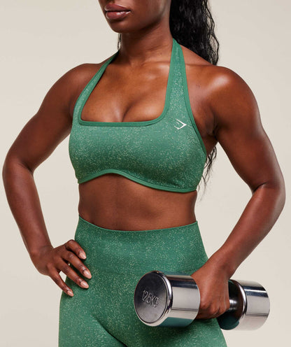 Women's Gymshark Adapt Fleck X Whitney Halterneck Sports Bra Lift Green — Gymshark | Authentic India