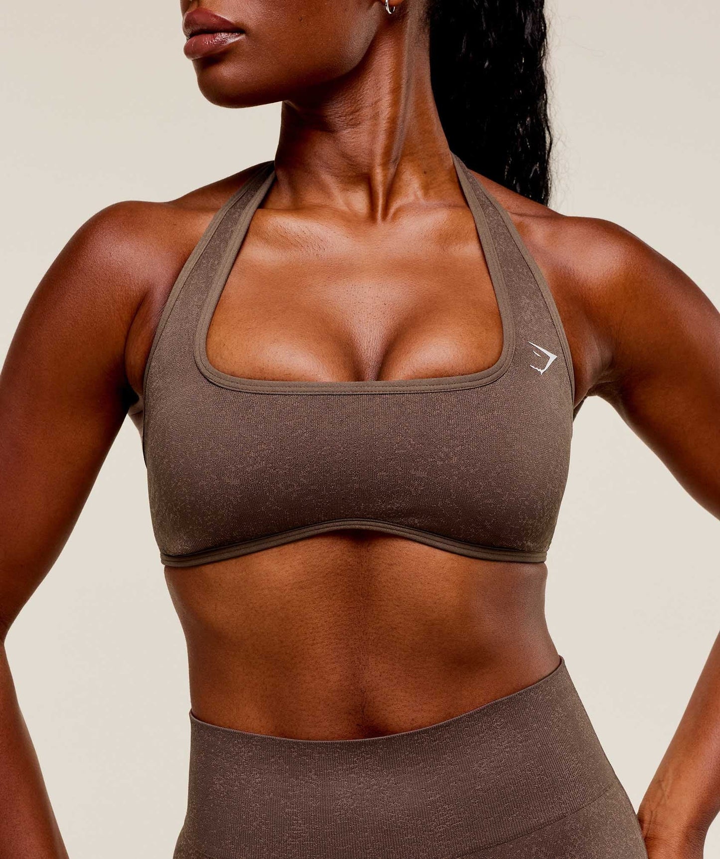 Women's Gymshark Adapt Fleck X Whitney Halterneck Sports Bra Soft Brown — Gymshark | Authentic India