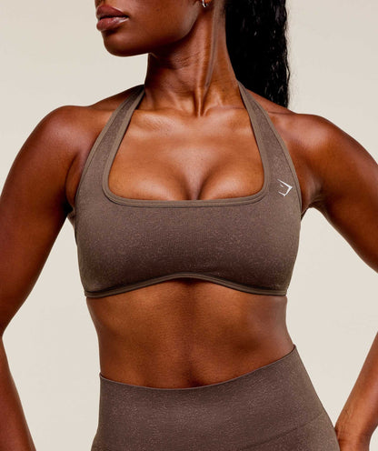 Women's Gymshark Adapt Fleck X Whitney Halterneck Sports Bra Soft Brown — Gymshark | Authentic India