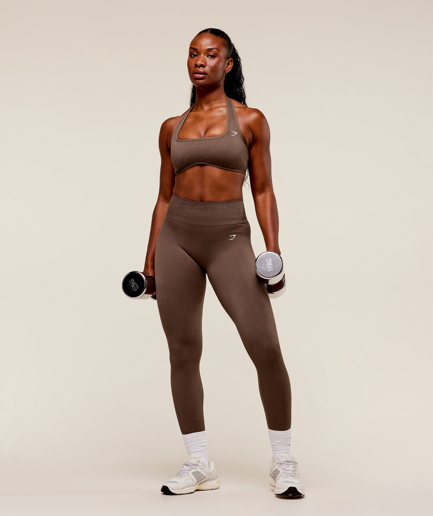 Women's Gymshark Adapt Fleck X Whitney Halterneck Sports Bra Soft Brown — Gymshark | Authentic India