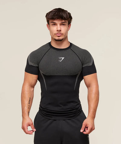 GYMSHARK Onyx 5.0 Seamless T-Shirt Black/Grey