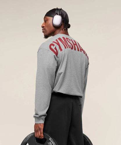 GYMSHARK Power Long Sleeve T-Shirt Charcoal Core Marl