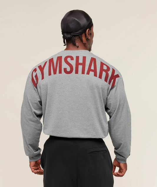 GYMSHARK Power Long Sleeve T-Shirt Charcoal Core Marl