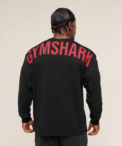GYMSHARK Power Long Sleeve T-Shirt Black/Conditioning Red