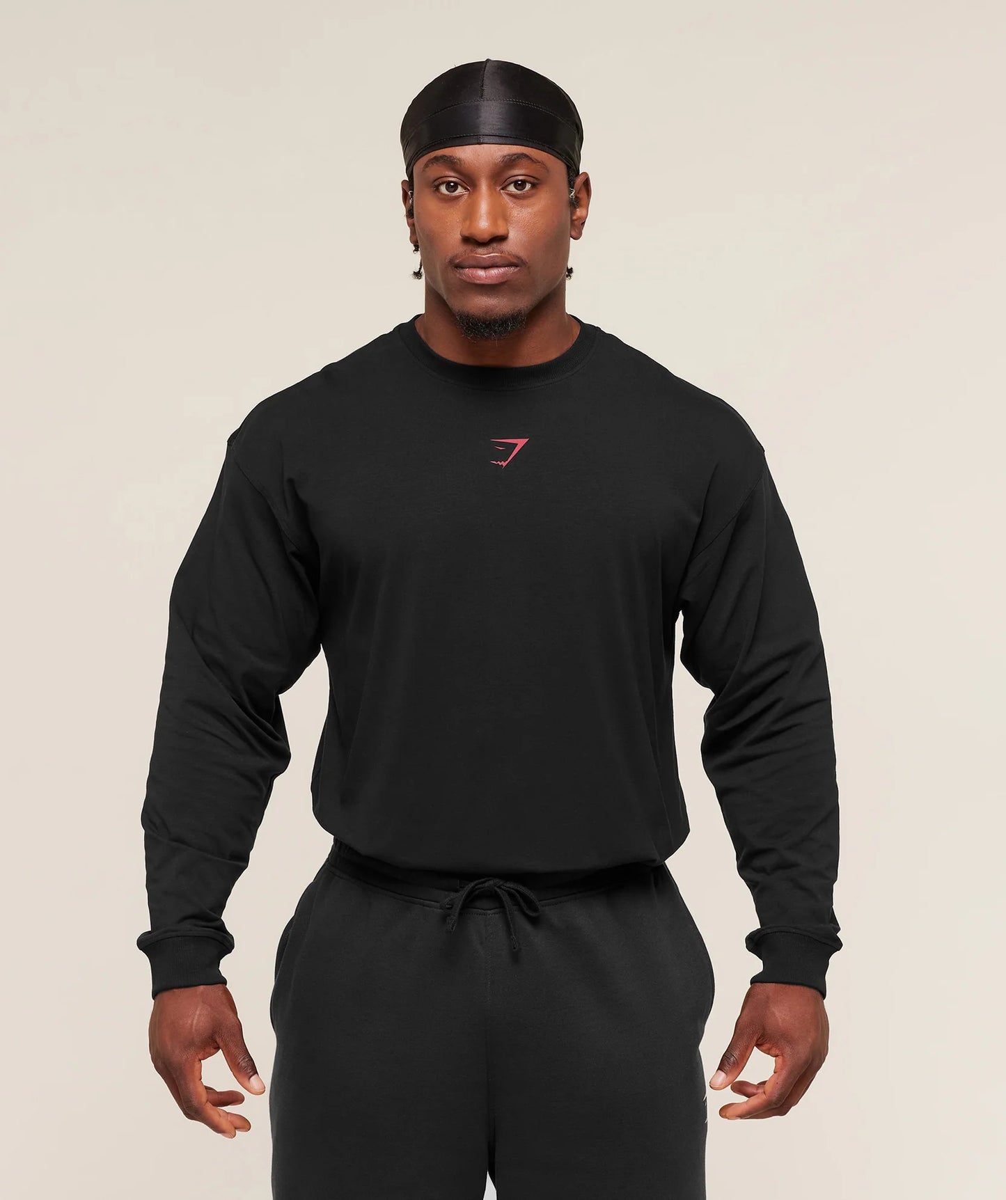 GYMSHARK Power Long Sleeve T-Shirt Black/Conditioning Red