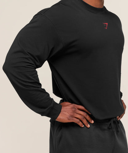 GYMSHARK Power Long Sleeve T-Shirt Black/Conditioning Red