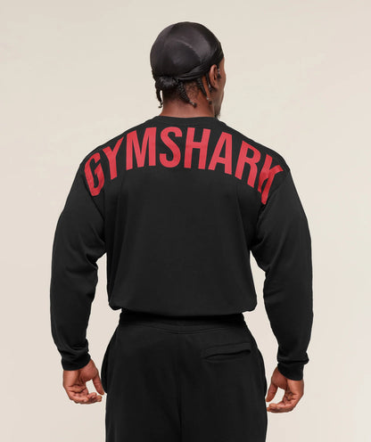 GYMSHARK Power Long Sleeve T-Shirt Black/Conditioning Red