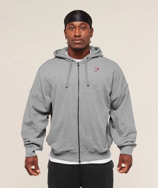 GYMSHARK Power Zip Up Hoodie Charcoal Core Marl