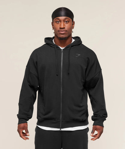 GYMSHARK Power Zip Up Hoodie Black/Asphalt Grey