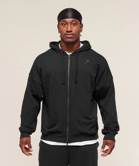 GYMSHARK Power Zip Up Hoodie Black/Asphalt Grey